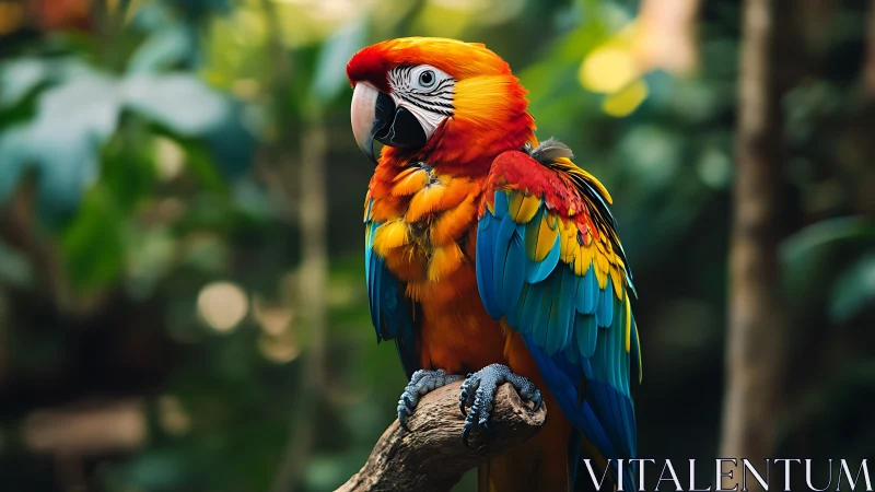 Vibrant Scarlet Macaw in Lush Jungle Setting, Photorealistic Style.