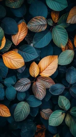 Moody macro foliage study in teal and ember tonality.