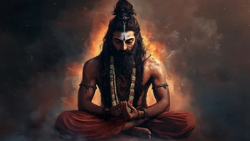 Firelit sage distills thunderous calm in molten stillness