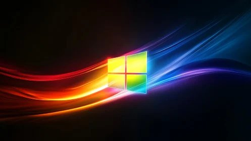 Glowing window emblem with multicolor light streak gradients