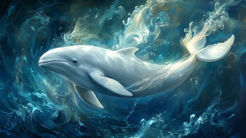 Gentle white whale drifting through luminous ocean dreams.