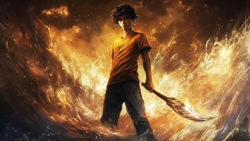 Element-wielding teen hero amid swirling fire surge.