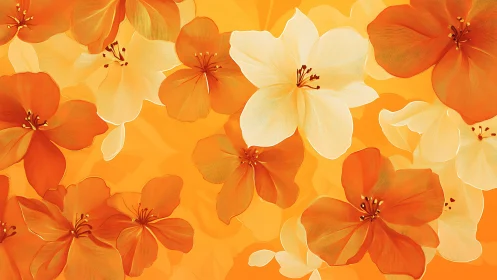 Layered Botanical Composition: Translucent Orange and Cream Petaled Forms.