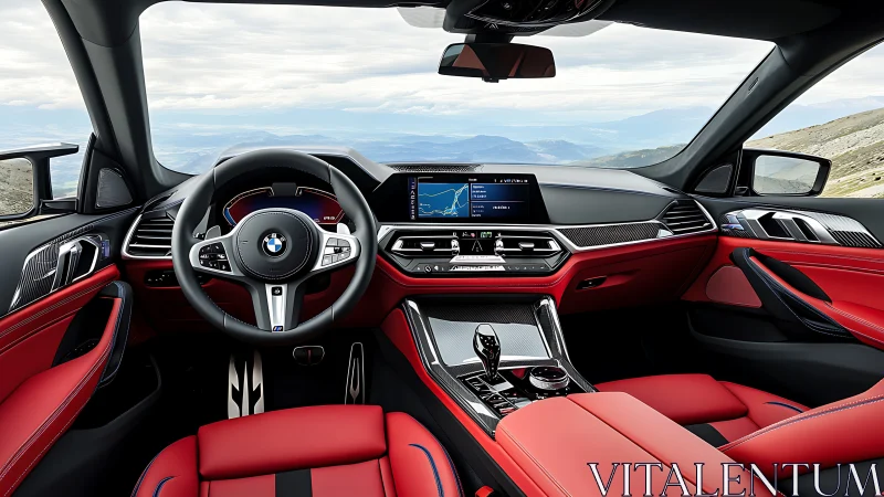 High-end BMW cockpit showcases red leather and digital interfaces