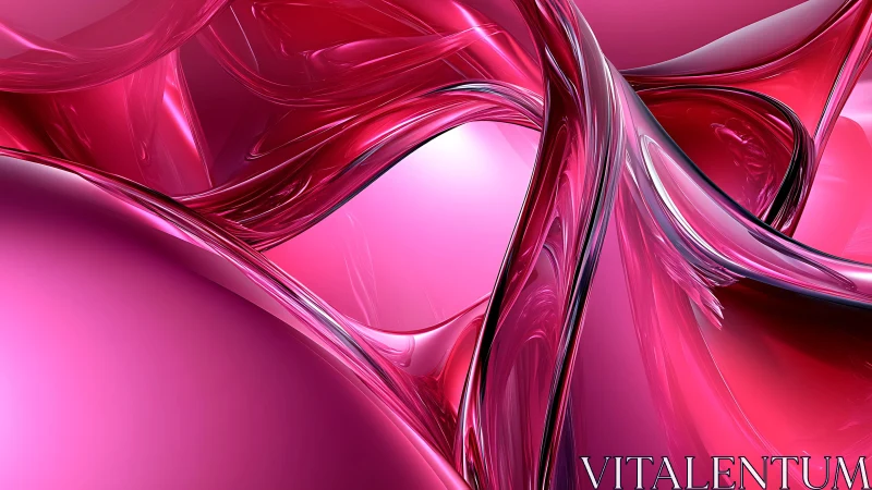 Abstract Pink Metallic Swirl Art With Glossy Reflective Surfaces.