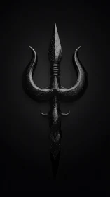 Black trident ritual dagger render with engraved metal detailing.