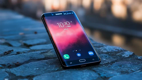 Samsung Phone's Vibrant Glow in Twilight.