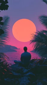 Meditative silhouette before hyper-saturated tropical macro-sun.