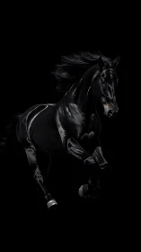 Midnight thunderhorse charging through a velvet void.