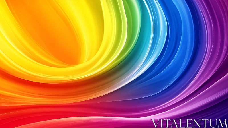 Curved rainbow color waves in smooth digital abstract art.