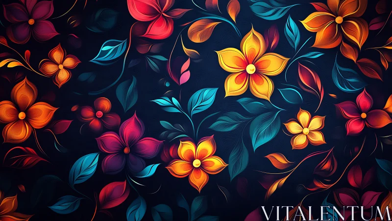 Vibrant floral pattern with luminous neon gradient petals