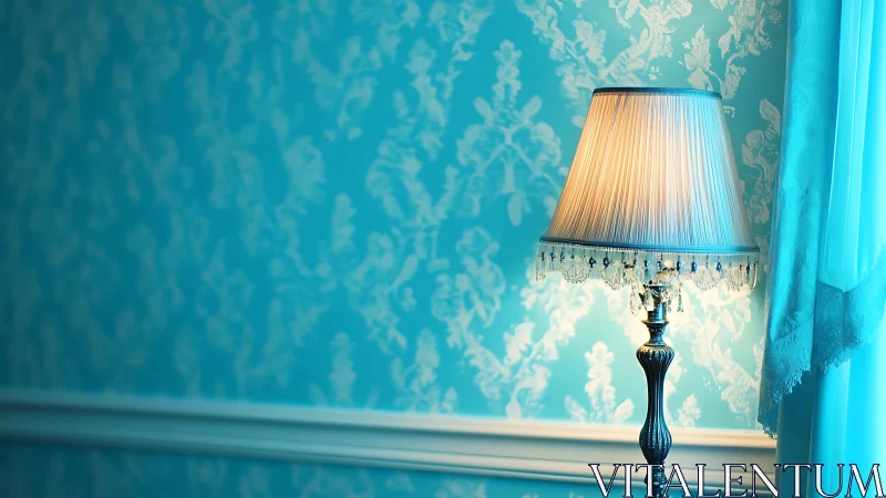 Velvet teal parlor glow with a crystal-trimmed table lamp.