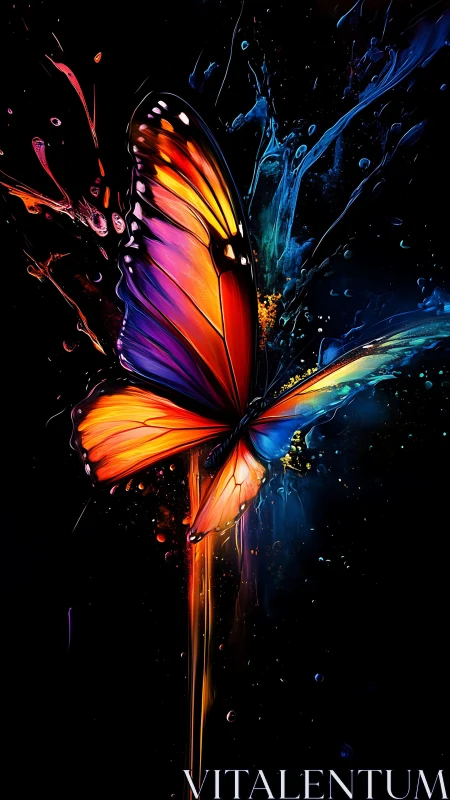 Prismatic butterfly erupts in cosmic neon paintstorm.