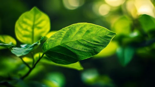 Macro botanical study of illuminated leaf structure in situ.