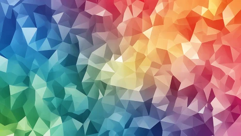Low poly geometric background with full rainbow color gradient.