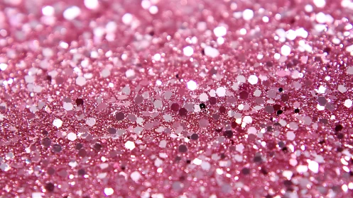 Pink glitter nebula of hexagon sparks in dreamy bokeh haze.