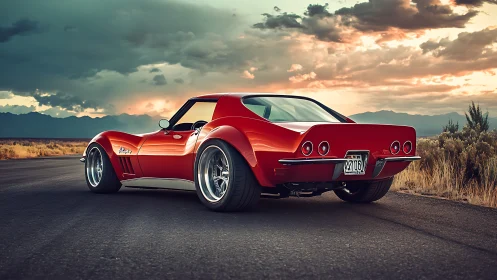 Sunset cruise awaits with a sleek red classic muscle car
