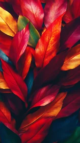 Color-saturated tropical leaves overlap in dense vertical cluster