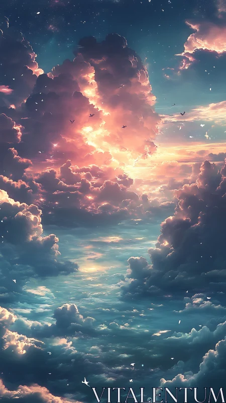 Radiant cumulus vortex renders a luminous celestial corridor