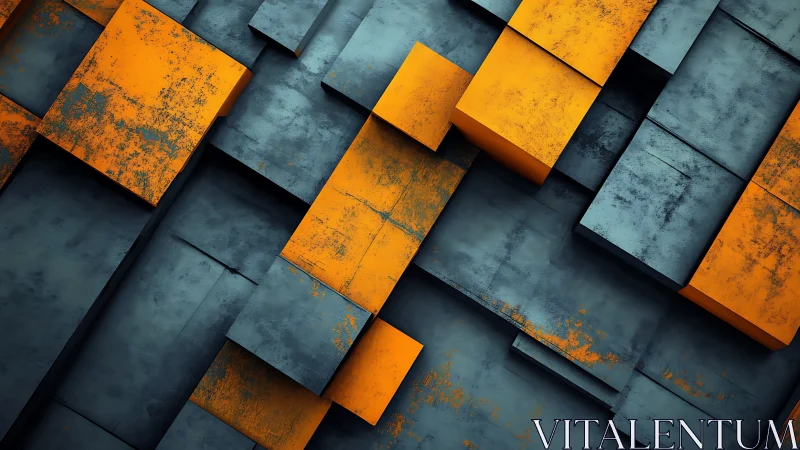 Geometric blocks form staggered orange and blue grid planes