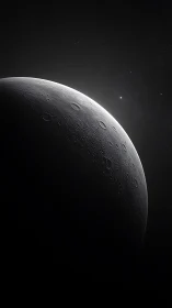 Crescent gray moon surface with craters against deep space.