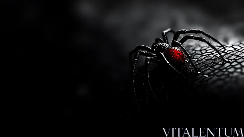 High contrast macro spider study with selective red abdomen illumination