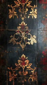 Gilded vines climb a weathered midnight panel in quiet glory