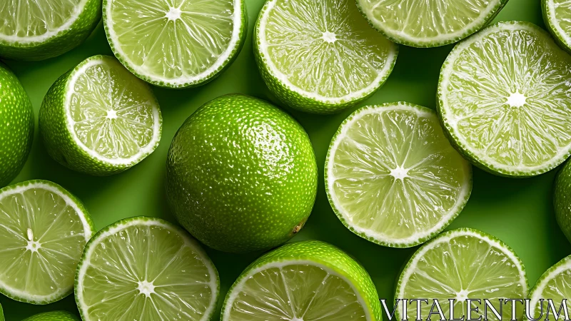 Vibrant lime slices glow on a fresh green background
