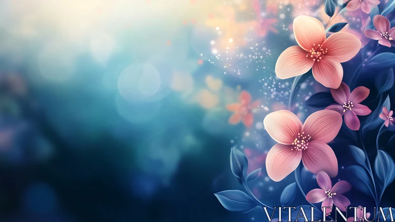 Delicate Pink Blooms Dance Through Serene Blue Bokeh