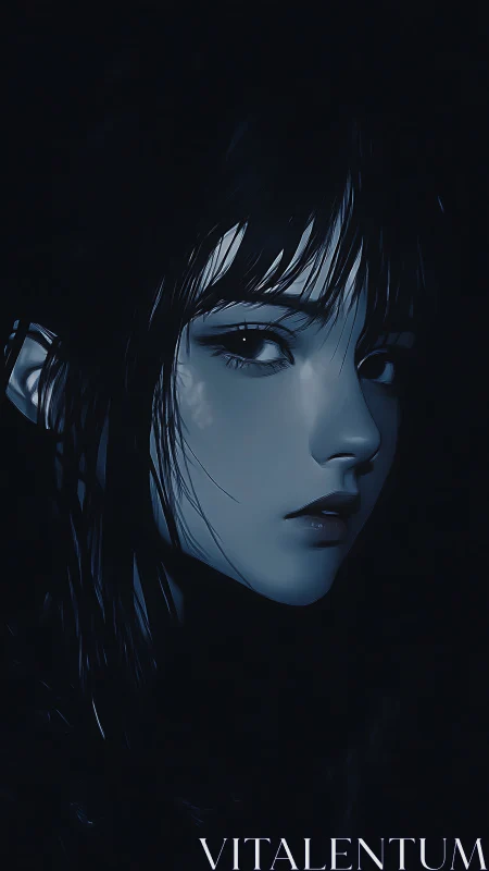 Midnight gaze welcomes quiet mystery in soft blue light