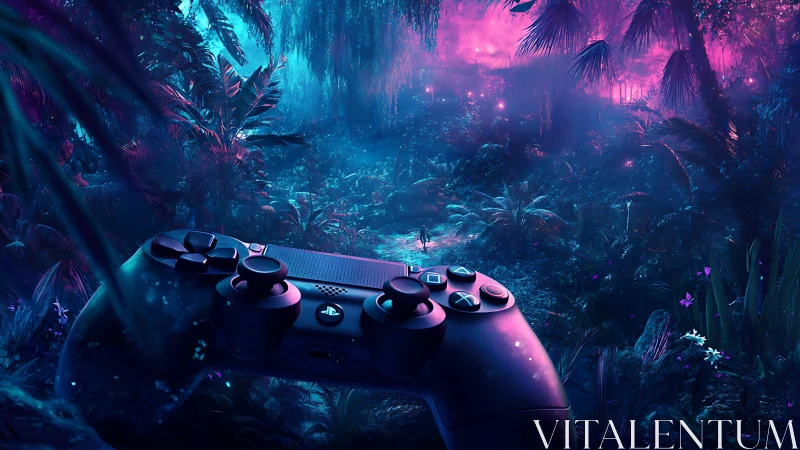 Game controller foreground overlays neon forest environment