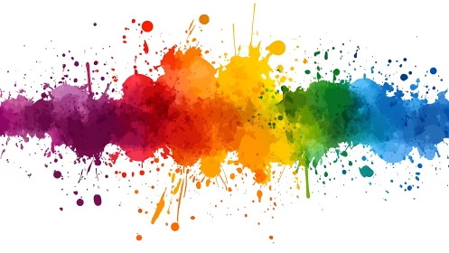 Vibrant watercolor rainbow splash explodes across white space