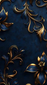 Baroque blue florals with embossed metallic gold filigree accents