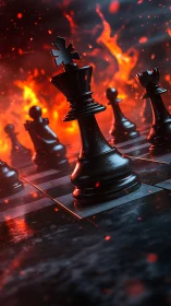 Chess King Engulfed in Inferno Flames and Sparks