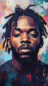 Textured portrait of man with dreadlocks on abstract ground.