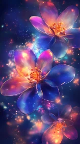 Digital rendering depicts translucent multicolor luminous flowers