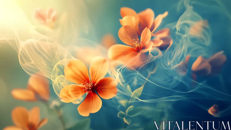 Ethereal Orange Blossoms Dance Across Turquoise Dreams