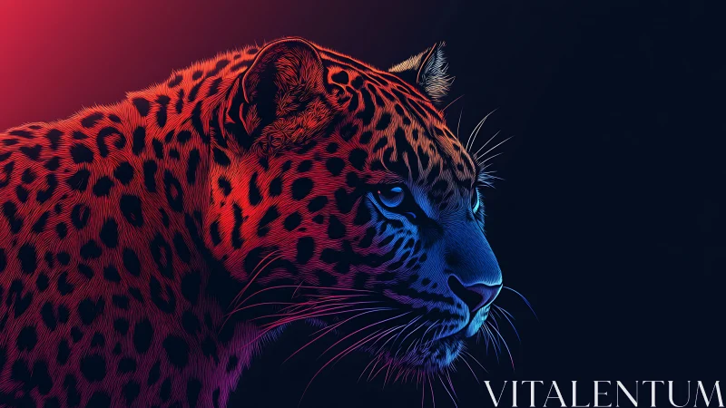 Neon Leopard Portrait in Electric Blue and Red
