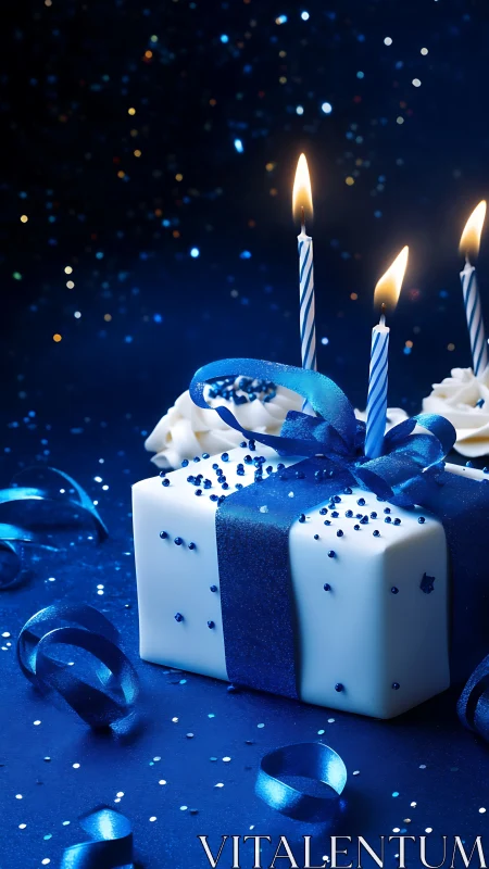 Elegant Blue Birthday Celebration with Lit Candles