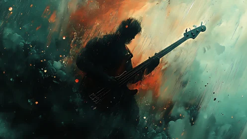 Silhouette bassist ignites swirling storm of color and sound.