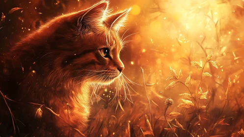 Luminescent Feline Portrait in Ambient Backlit Field Composition