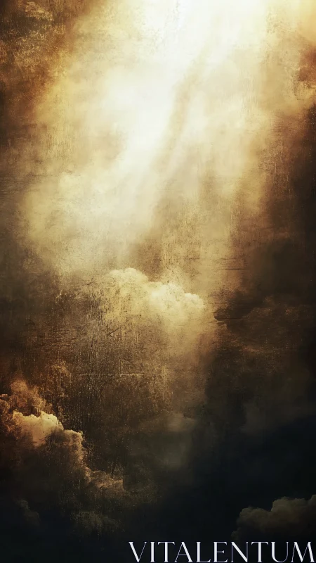 Textured celestial light shafts through dramatic storm clouds