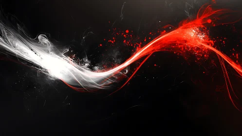 Dynamic White and Red Light Streaks on Dark Abstract Background.