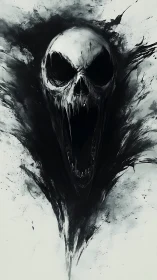 Screaming skull-shaped void erupts from swirling ink darkness