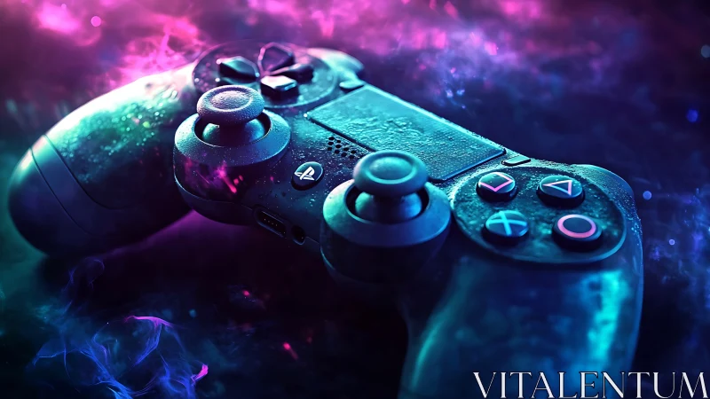 Neon Gaming Controller in Cyberpunk Setting.