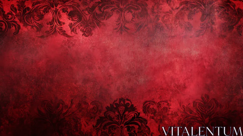 Velvet red backdrop with faded baroque floral whispers.