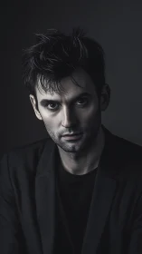 Moody portrait of a thoughtful man in soft shadowed light.