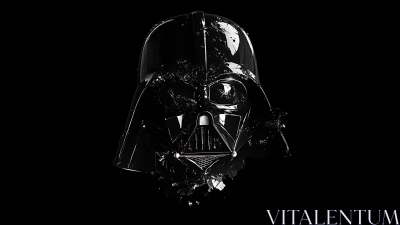 Dark helmet portrait glows softly against deep black space