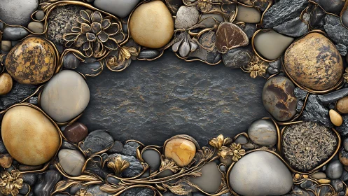 Stone and gold ornamental frame around dark slate center.