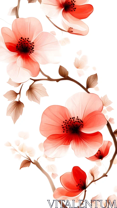 Translucent Botanical Composition with Vibrant Red Florals.
